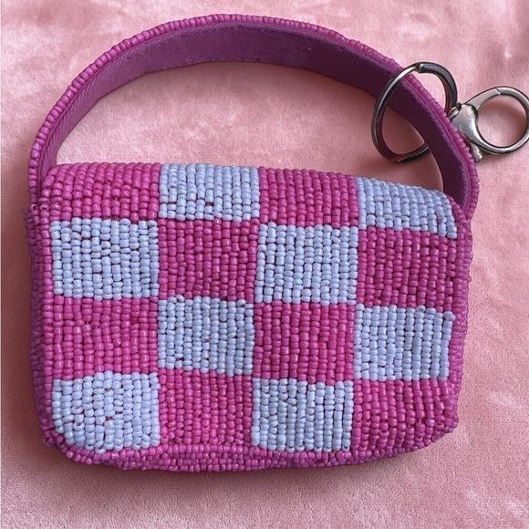Anthropologie Fiona Beaded Charm Bag ($48 New) Pink & White !!!! - Picture 3 of 6